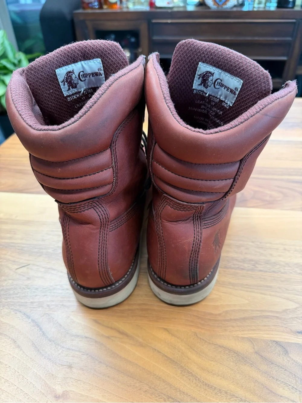 Chippewa Red-Brown Leather Lace-Up Work Boots